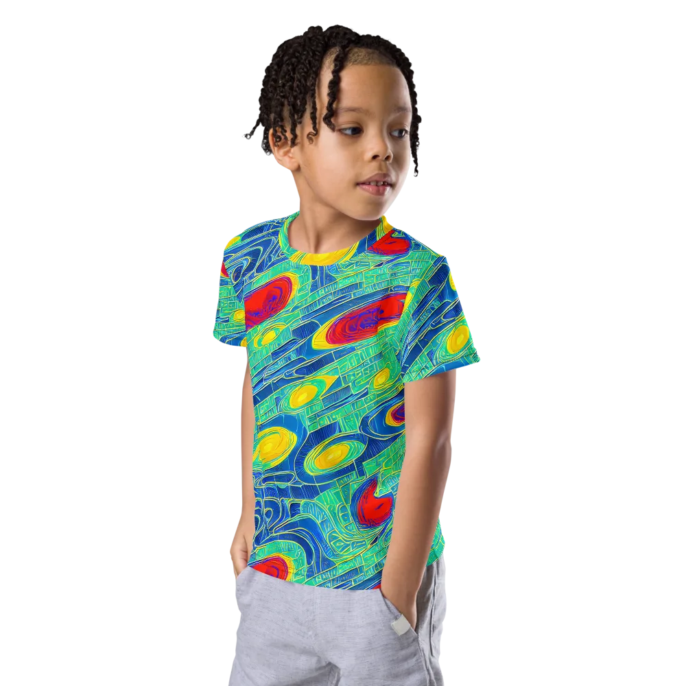 Neon Raceway on Kids Crew Neck T-Shirt — Left Front