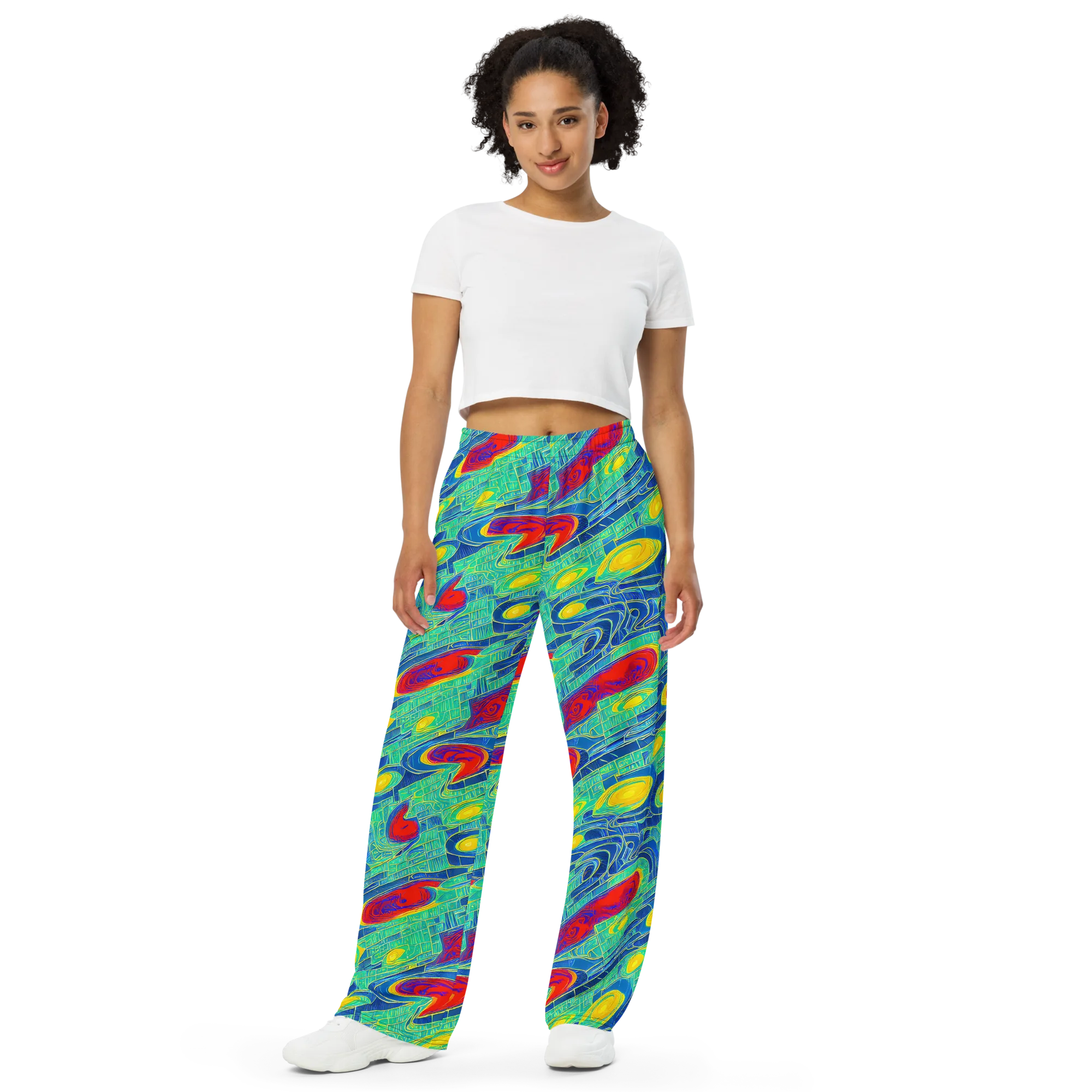 Neon Raceway on Wide-Leg Pants — Front