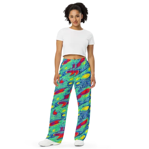 Neon Raceway on a Wide-Leg Pants