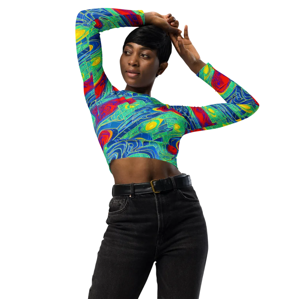 Neon Raceway on Long Sleeve Crop Top — Front