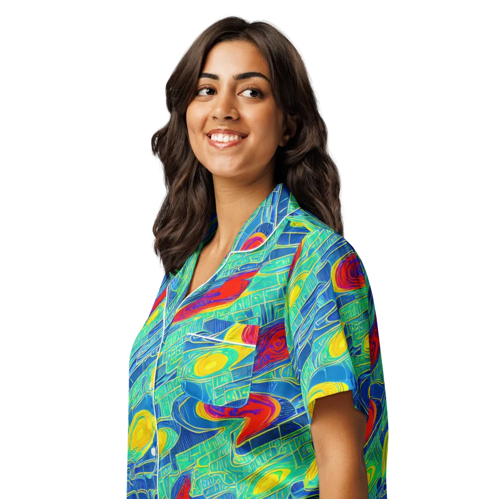 Neon Raceway on Women's Short Sleeve Pajama Top — Left Front