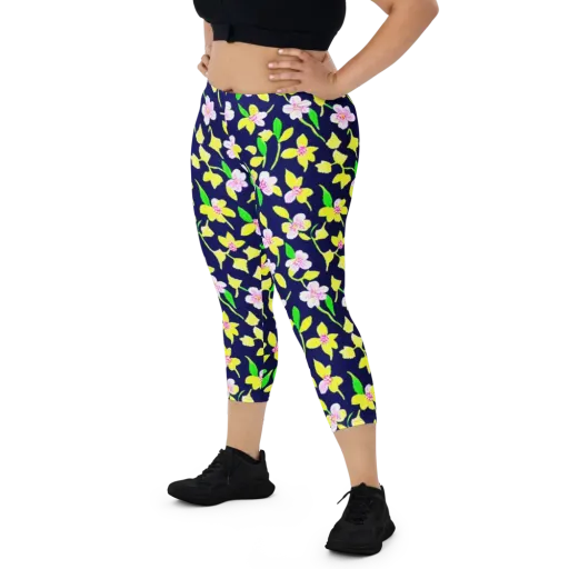 Navy Blossom on a Capri Leggings