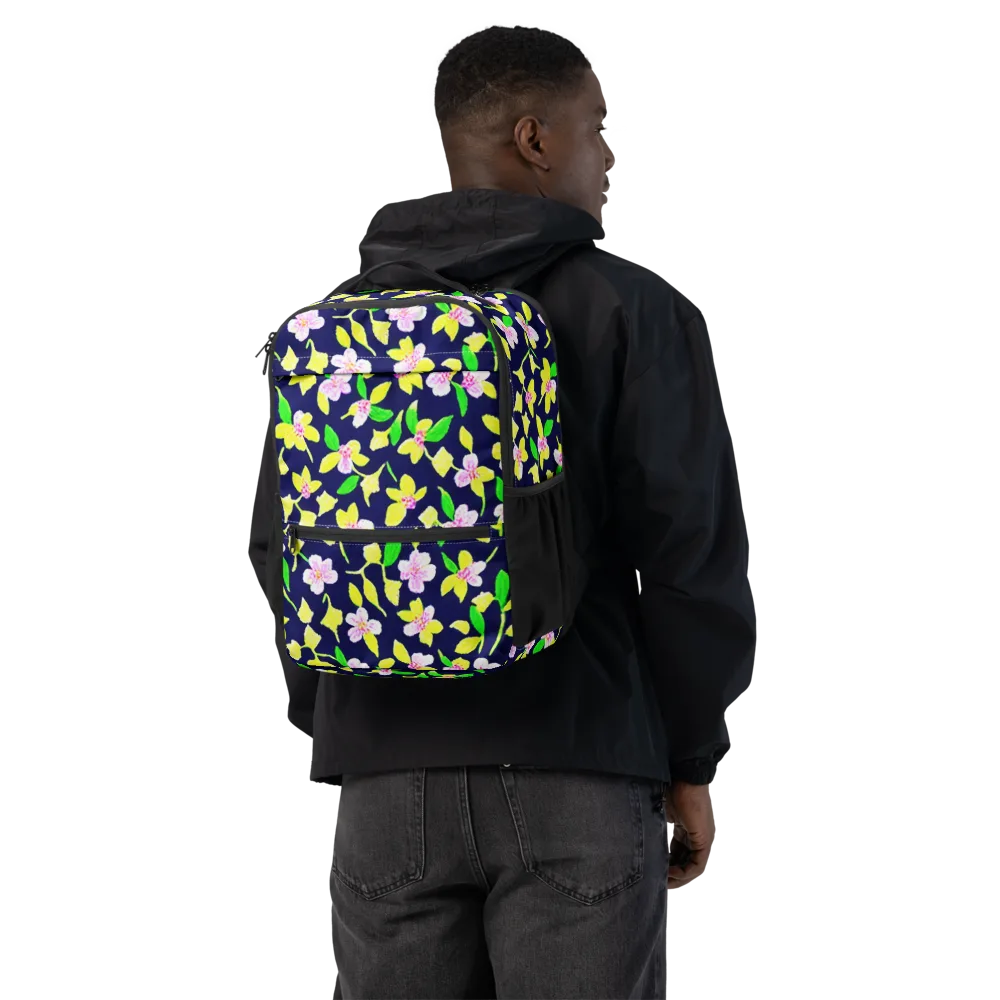 Navy Blossom on Utility Backpack — Back