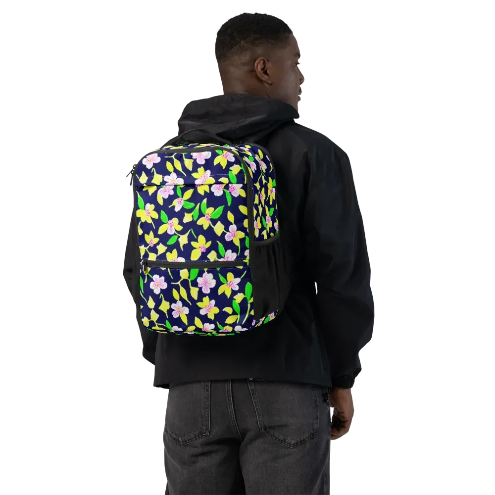 Navy Blossom on Utility Backpack — Back