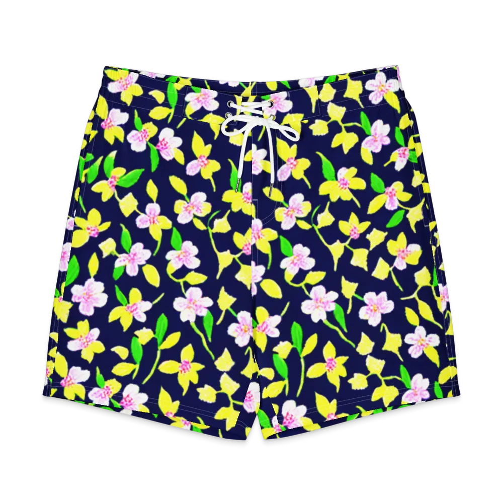 Navy Blossom on Men's Board Shorts — Front