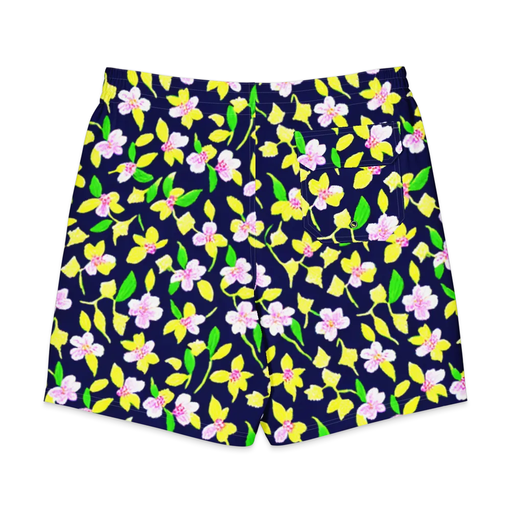 Navy Blossom on Men's Board Shorts — Back