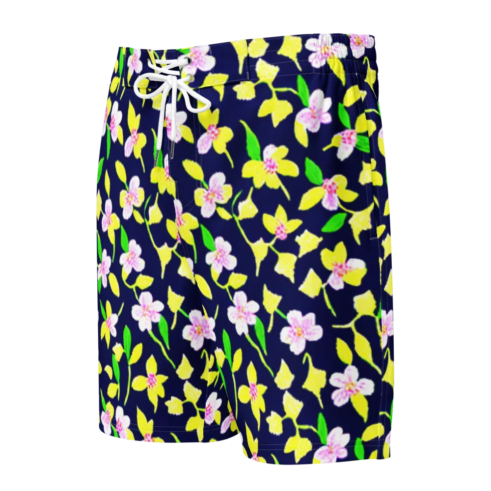 Navy Blossom on Men's Board Shorts — Front