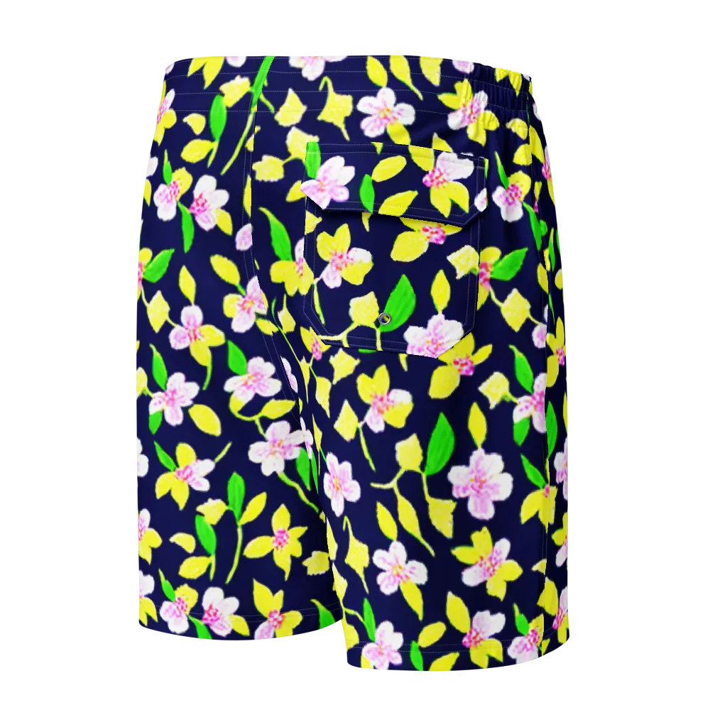 Navy Blossom on Men's Board Shorts — Back