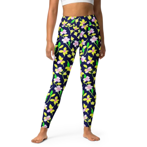 Navy Blossom on a Yoga Leggings