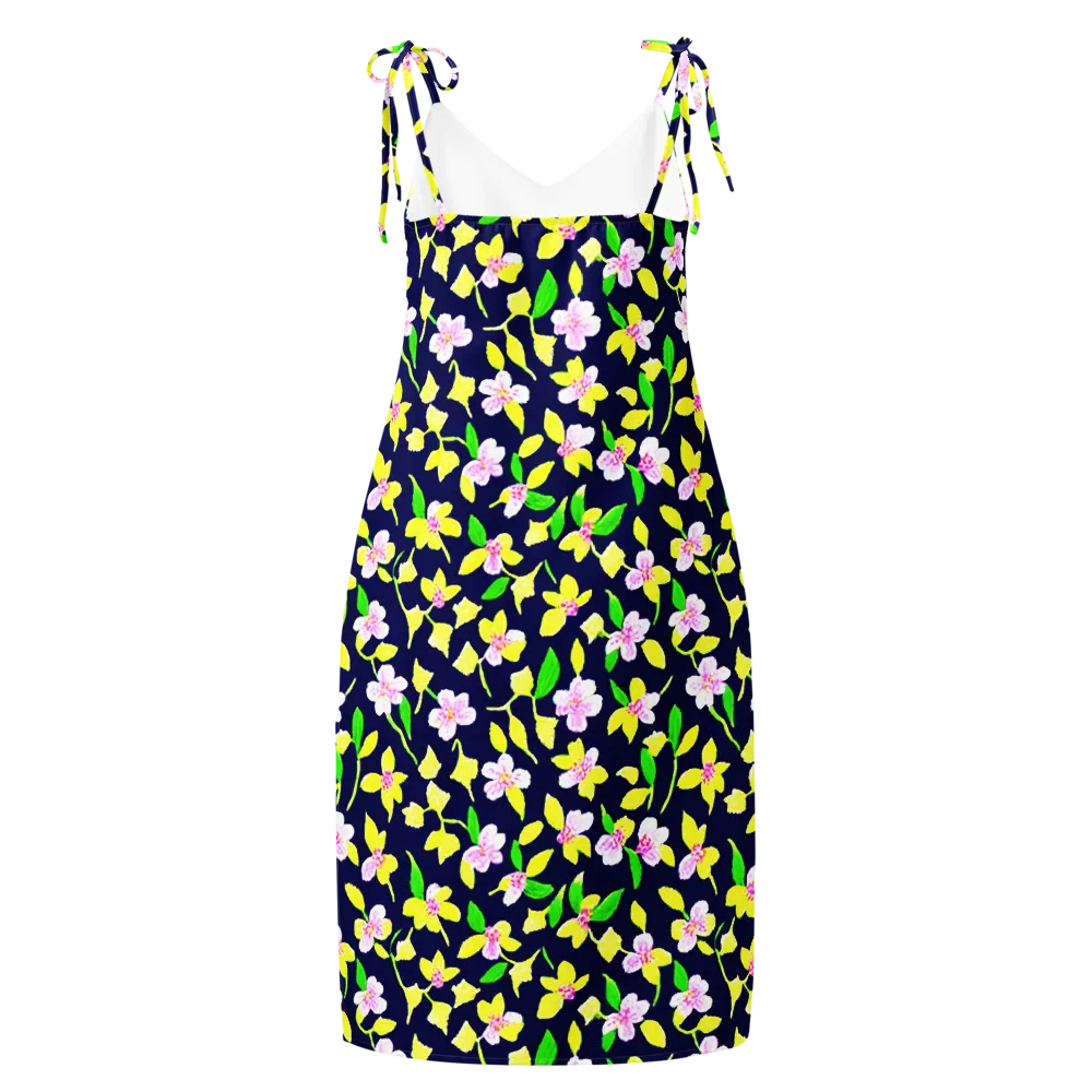Navy Blossom on Slip Dress — Back