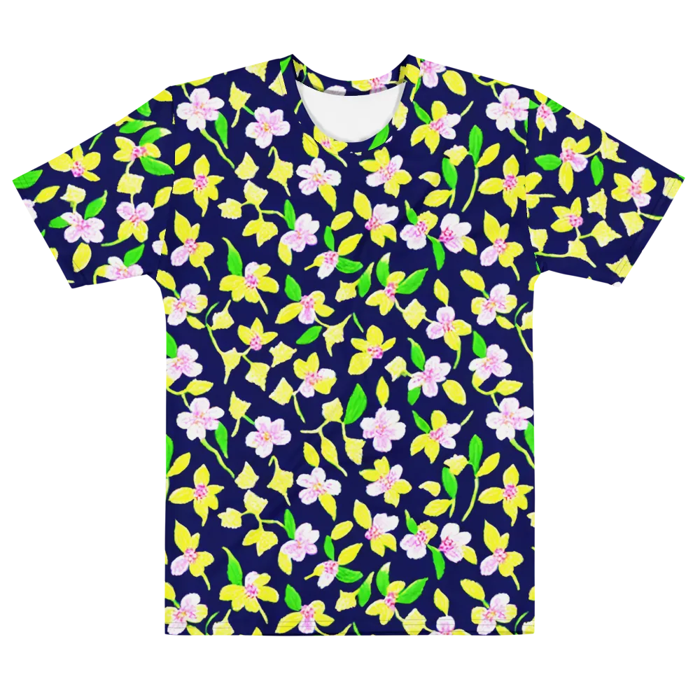 Navy Blossom on Men's Cotton Crew Neck T-Shirt — Front