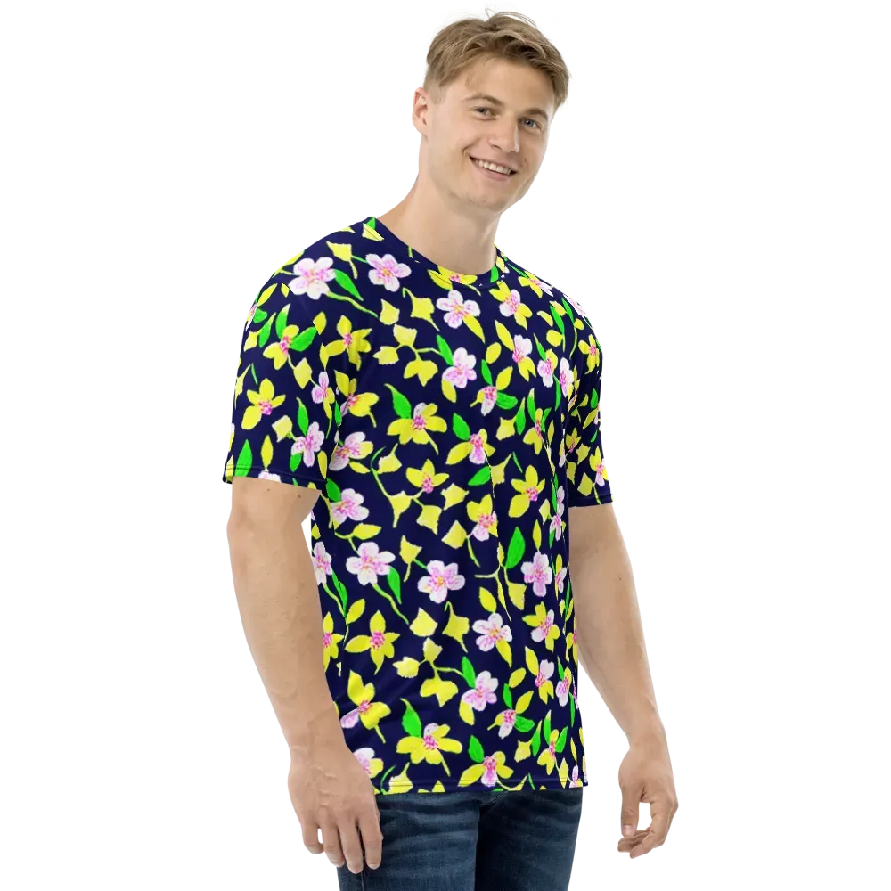 Navy Blossom on Men's Crew Neck T-Shirt — Right