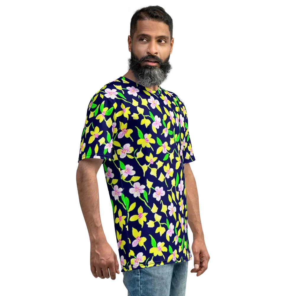 Navy Blossom on Men's Crew Neck T-Shirt — Right