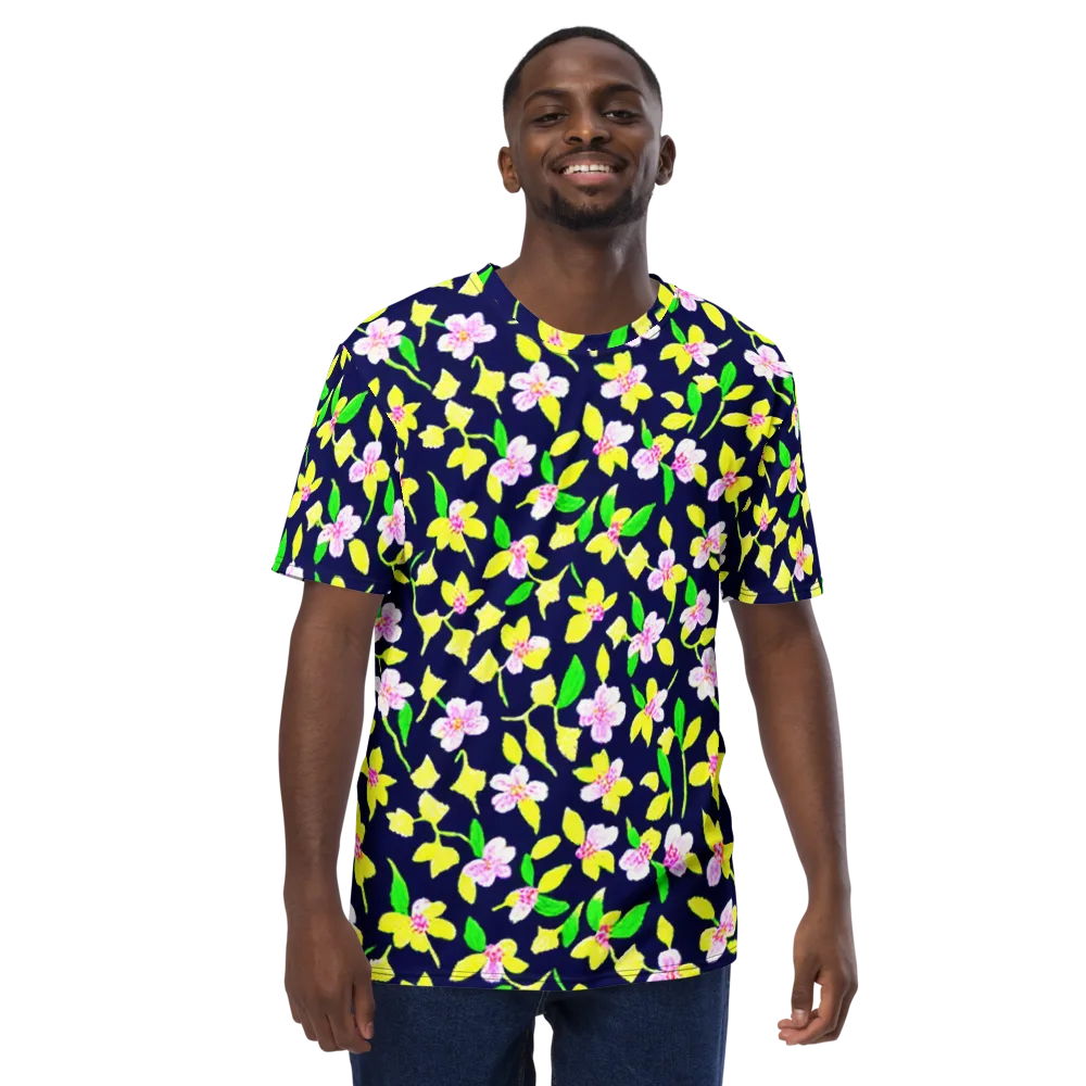 Navy Blossom on Men's Crew Neck T-Shirt — Front