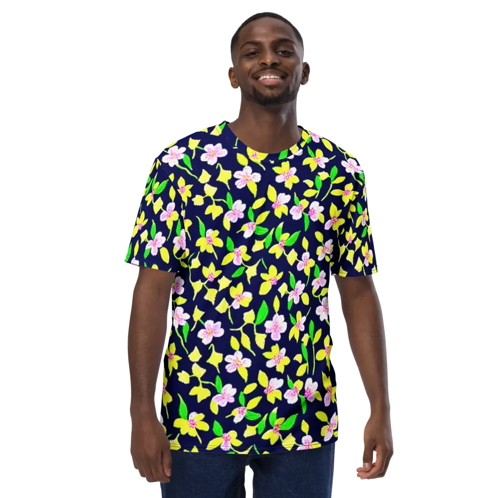 Navy Blossom on Men's Crew Neck T-Shirt — Front
