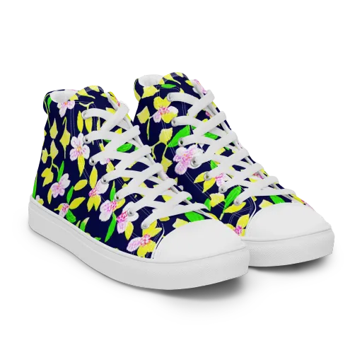 Navy Blossom on a Men's High Top Canvas Shoes