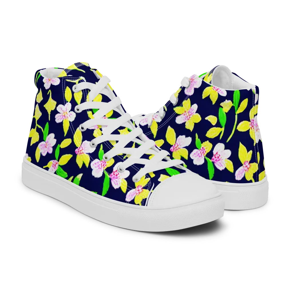 Navy Blossom on Men's High Top Canvas Shoes — Right