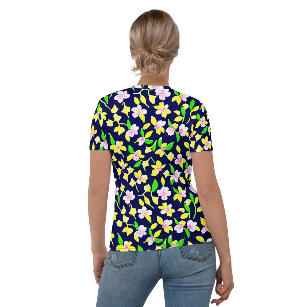 Navy Blossom on Women's Crew Neck T-Shirt — Back