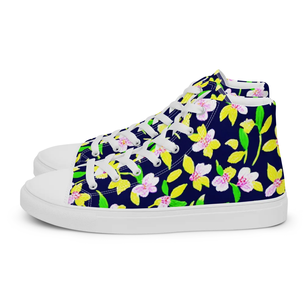 Navy Blossom on Women's High Top Canvas Shoes — Left