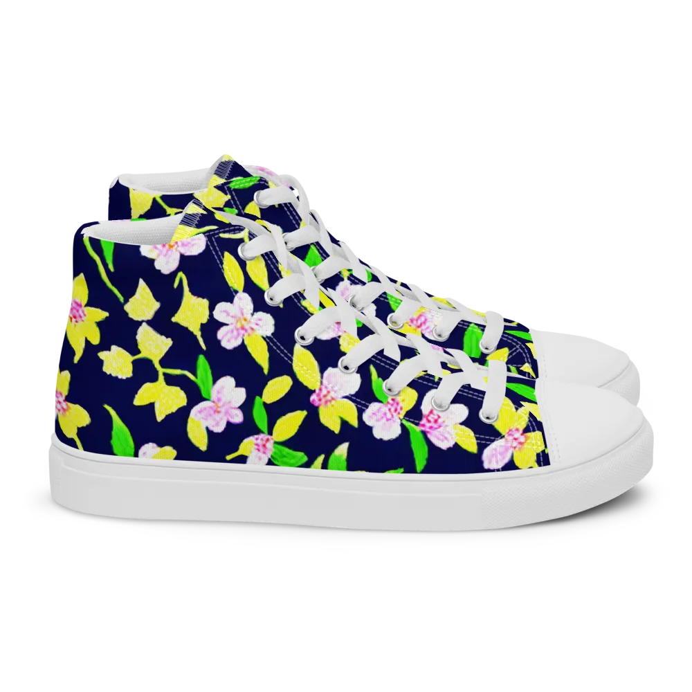 Navy Blossom on Women's High Top Canvas Shoes — Right