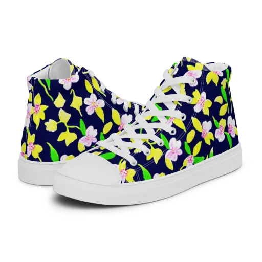 Navy Blossom on a Women's High Top Canvas Shoes