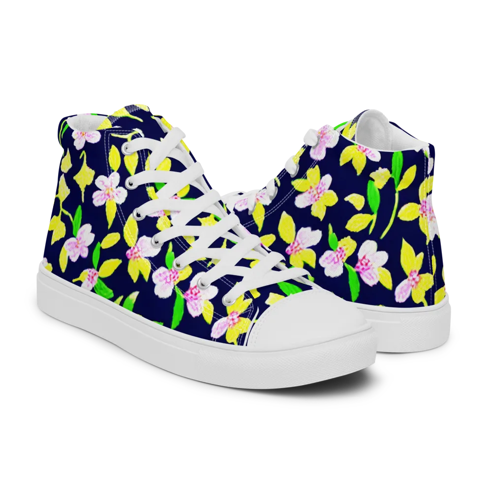Navy Blossom on Women's High Top Canvas Shoes — Right