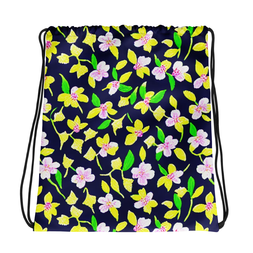 Navy Blossom on Drawstring Bag — Photo