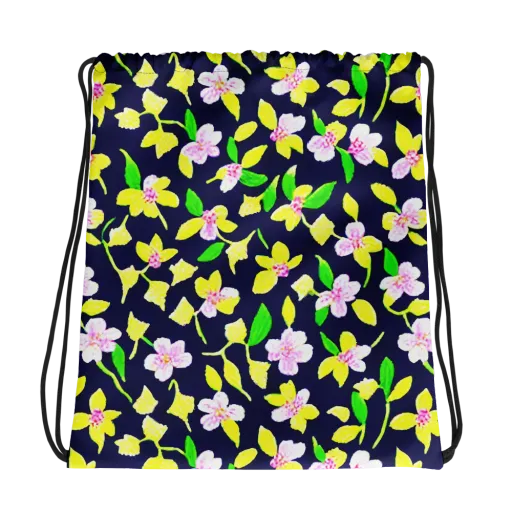 Navy Blossom on a Drawstring Bag