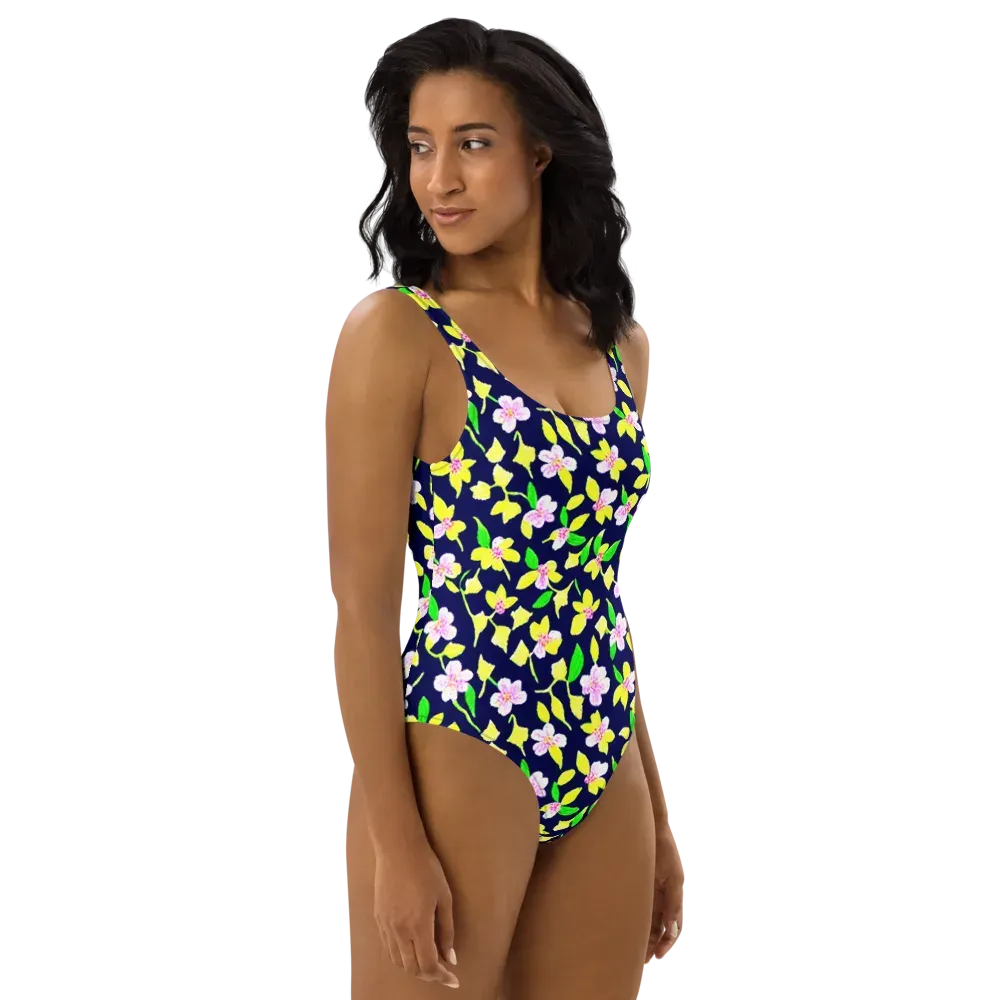 Navy Blossom on One-Piece Swimsuit — Right
