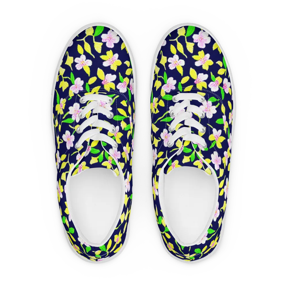 Navy Blossom on Men's Lace-Up Canvas Shoes — Front