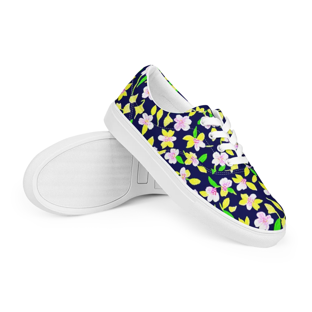Navy Blossom on Men's Lace-Up Canvas Shoes — Right Front