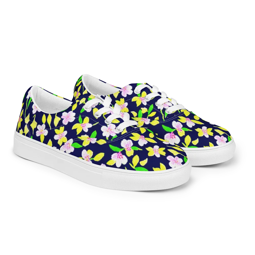 Navy Blossom on Men's Lace-Up Canvas Shoes — Right Front