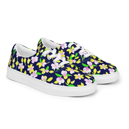 Navy Blossom on a Men's Lace-Up Canvas Shoes