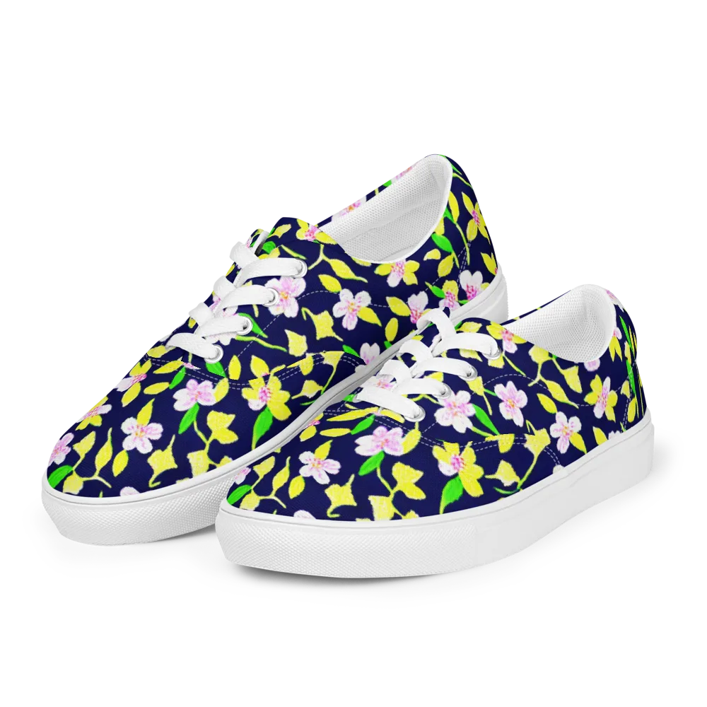 Navy Blossom on Men's Lace-Up Canvas Shoes — Left Front