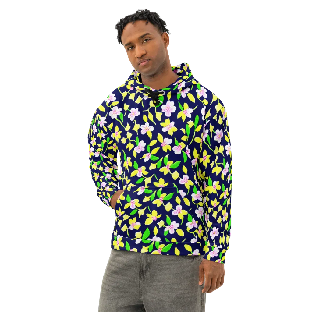 Navy Blossom on Cotton Hoodie — Left Front