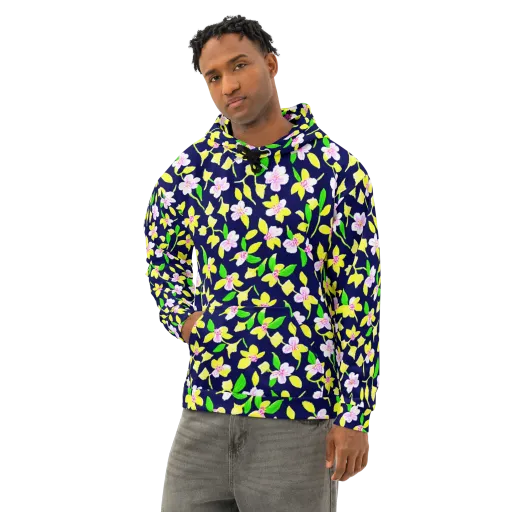 Navy Blossom on a Cotton Hoodie