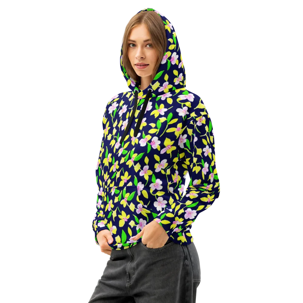Navy Blossom on Cotton Hoodie — Left Front