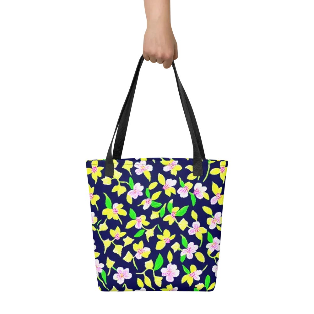 Navy Blossom on Tote Bag — Front