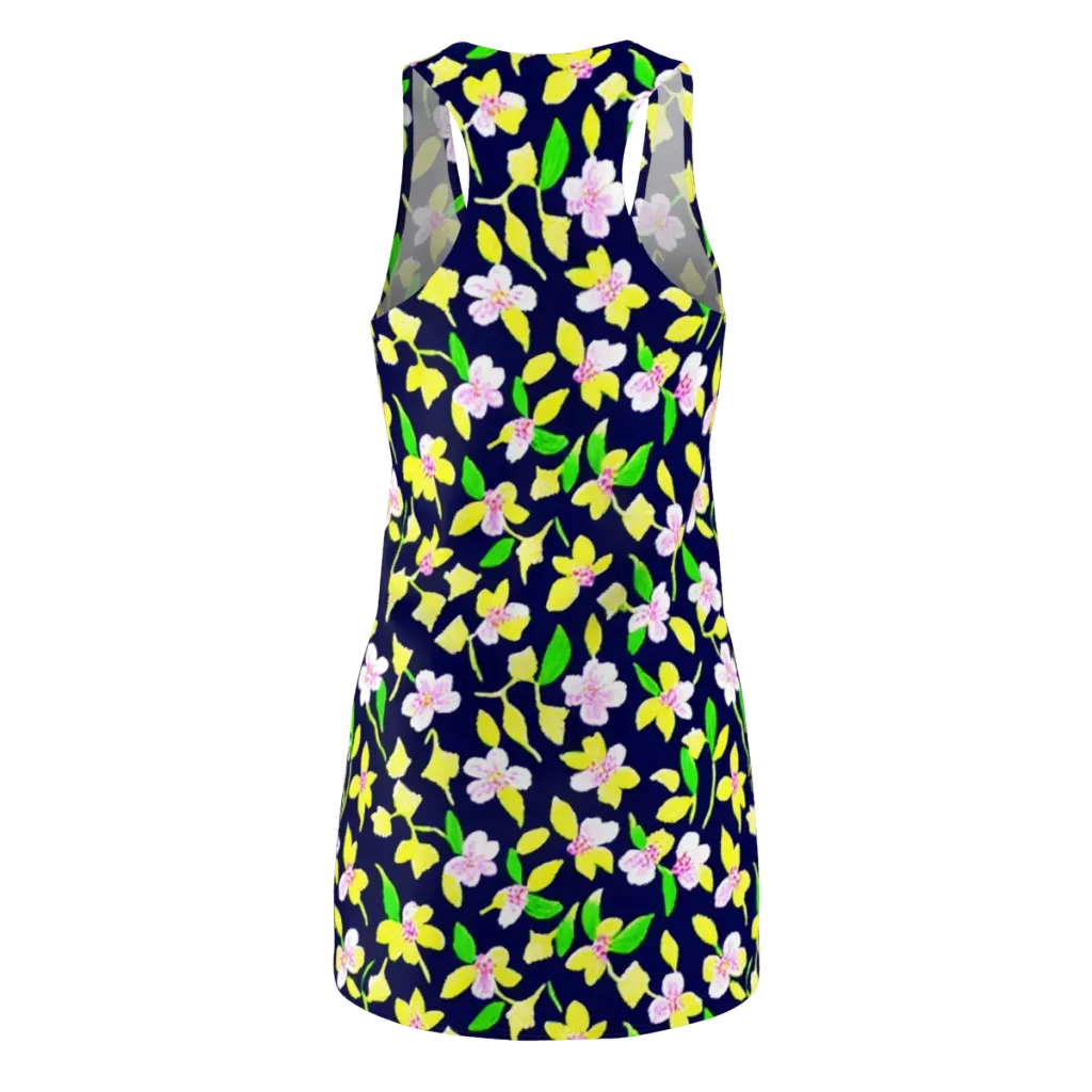 Navy Blossom on Racerback Dress — Back