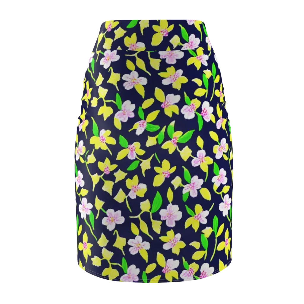 Navy Blossom on Pencil Skirt — Back