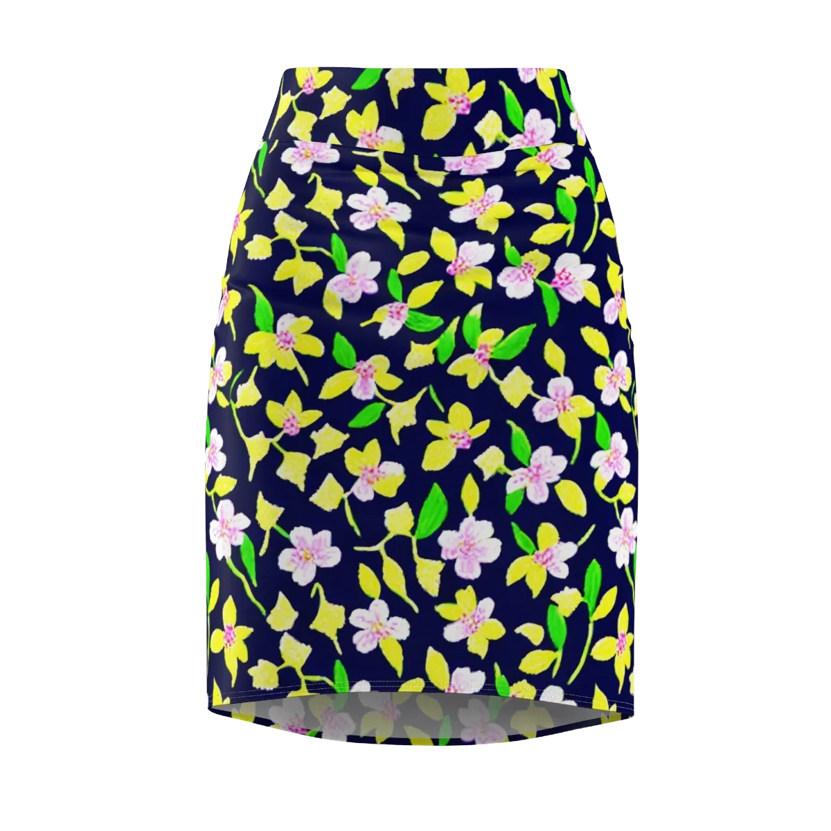 Navy Blossom on Pencil Skirt — Front