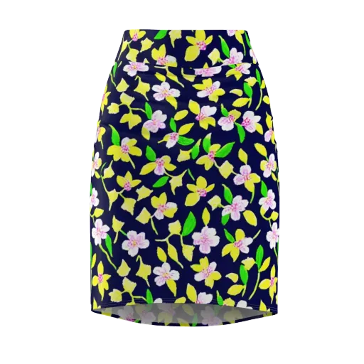 Navy Blossom on a Pencil Skirt