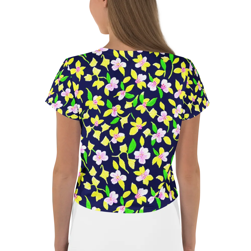Navy Blossom on Crop Tee — Back