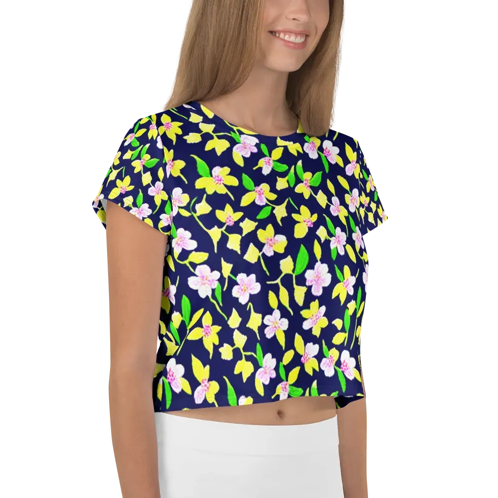 Navy Blossom on Crop Tee — Right