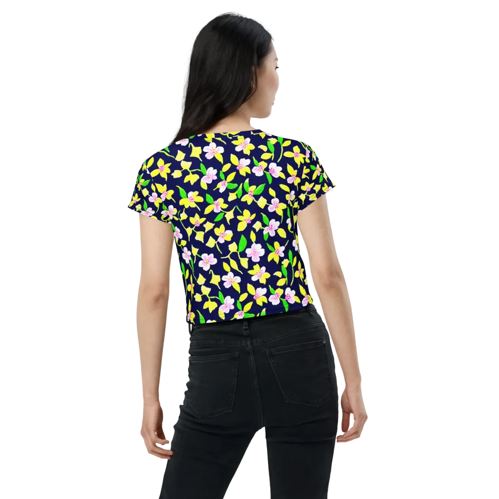 Navy Blossom on Crop Tee — Back