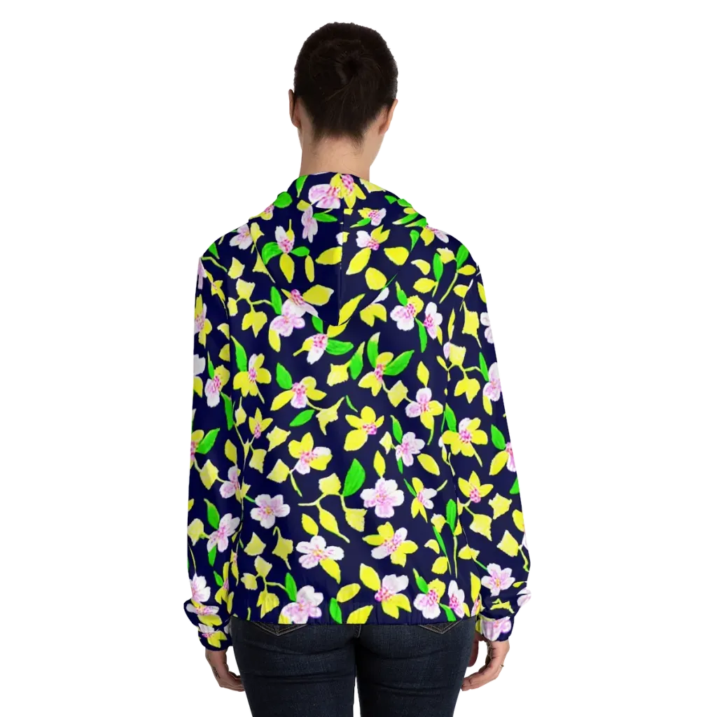 Navy Blossom on Women's Full-Zip Hoodie — Back On Person