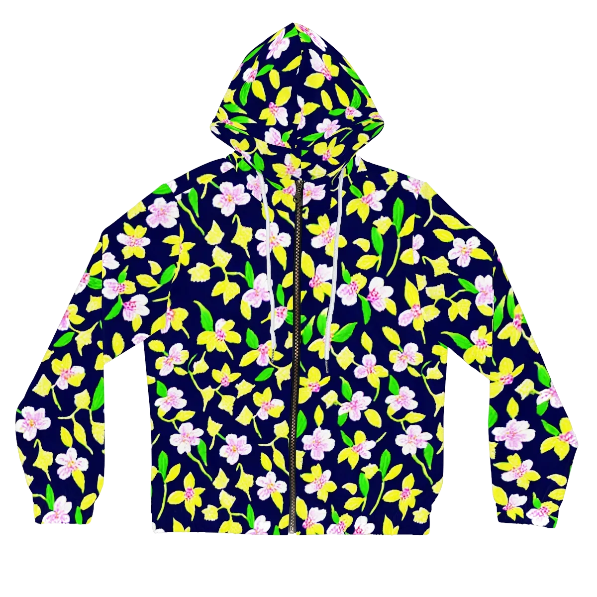 Navy Blossom on Women's Full-Zip Hoodie — Front