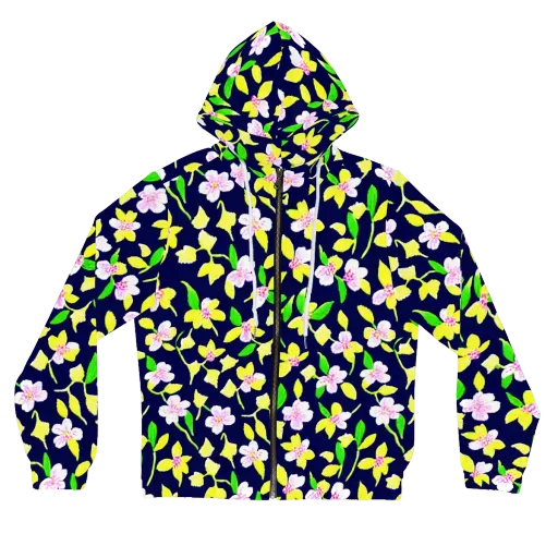 Navy Blossom on a Women's Full-Zip Hoodie