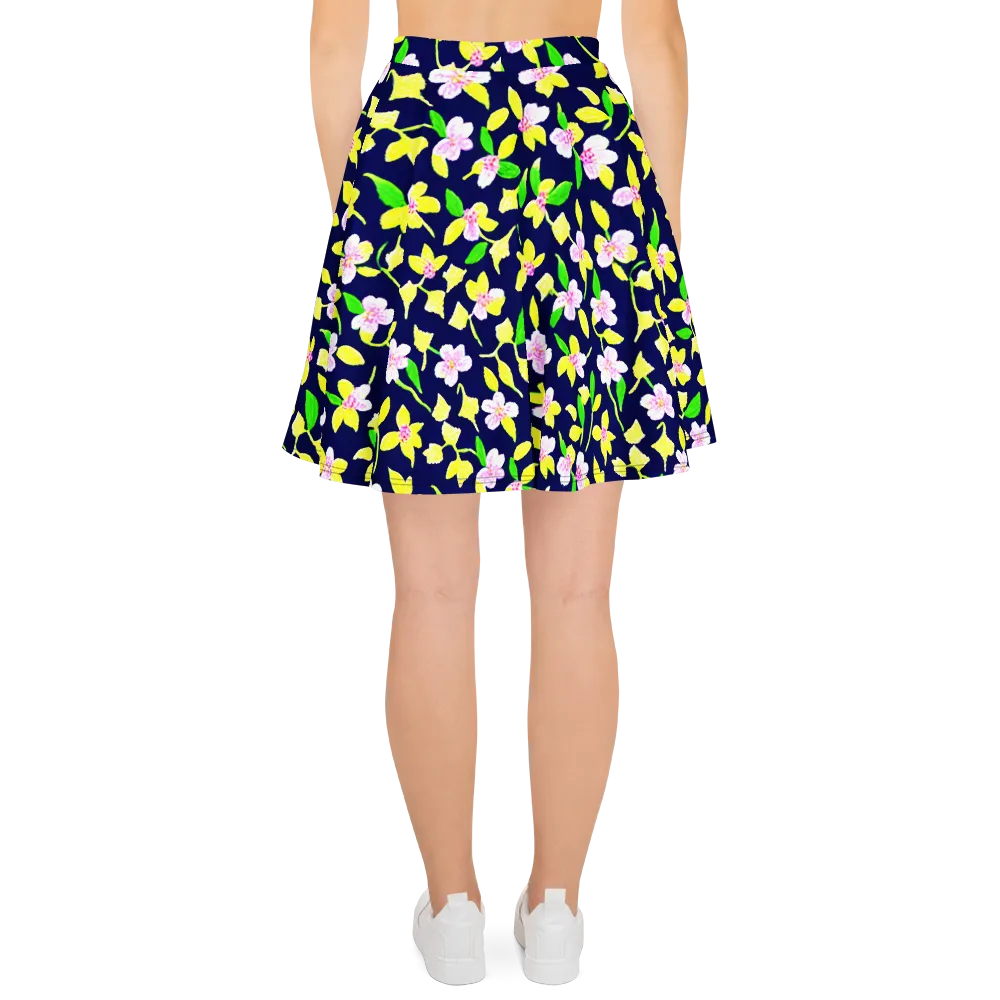 Navy Blossom on Skater Skirt — Back