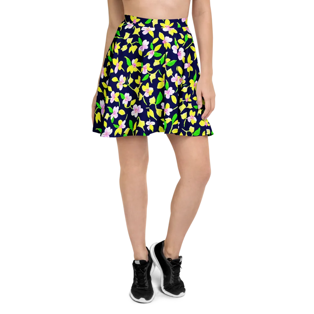 Navy Blossom on Skater Skirt — Front